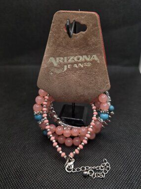 Arizona Jeans 5 Pc Pink Beaded Rhinestone Bracelet Set Stretch NWT